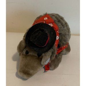 CE Armadillo Plush San Antonio TX Black Hat Red Scarf Stuffed Animal 13"Long